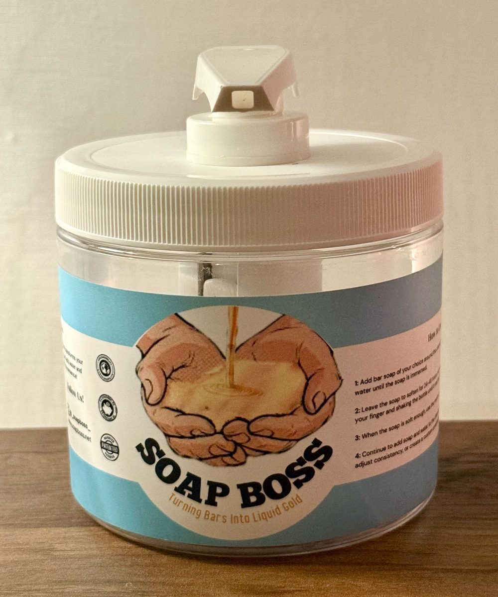 Soap Boss dispenser filled with liquid soap